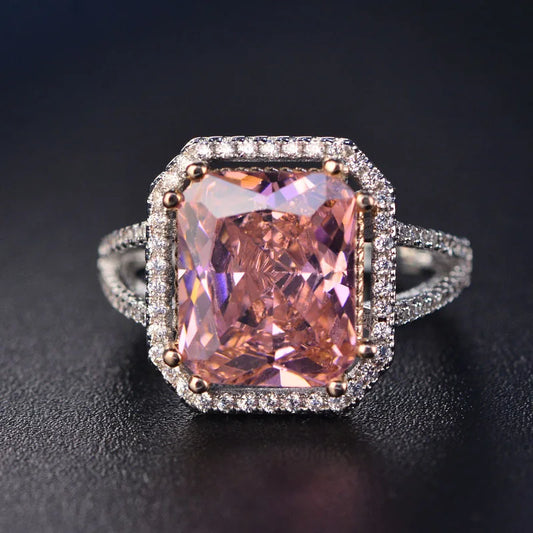 Top Quality 925 Silver Jewelry Sets Pink Quartz Cubic Zircon Ring Earrings Pendant Necklace Jewelry Set Wholesale Fine Jewelry