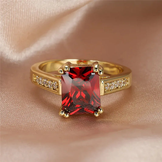 Luxury Female Red Crystal Stone  Ring