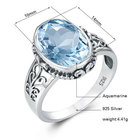 Classic Vintage Silver 925 Aquamarine Ring