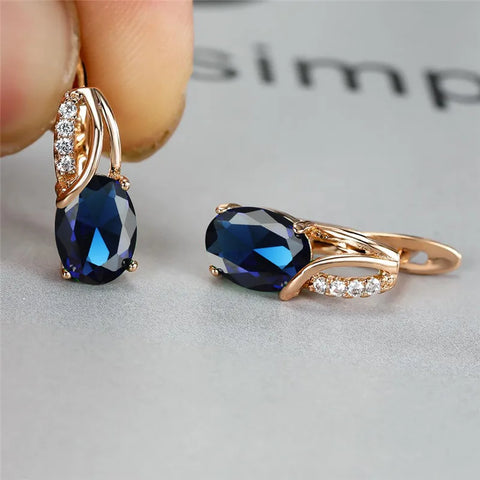 Aqua Blue Zircon Oval Stone Earrings Multicolor Crystal Hoop Earrings