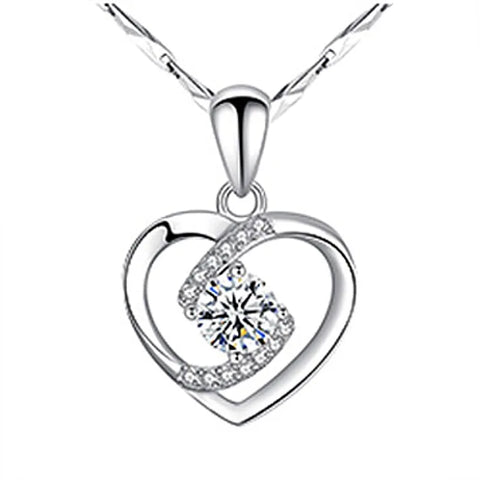 Minimalist Silver Color Heart Necklace AAA Shiny Zircon Long Hollow Elegant Jewelry Girls Party Birthday Got Engaged Gift