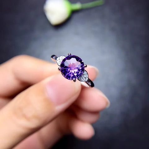 Natural amethyst ring, 925 silver