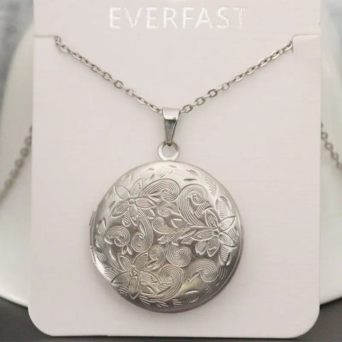 1pc Carved Designs Round Photo Frame Pendant Necklace Stainless Steel Charms Locket Necklaces Women Men Fashion Memorial Jewelry