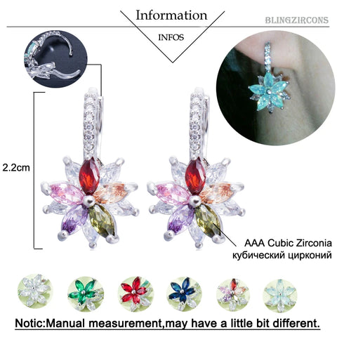 BeaQueen Lovely Flower Multicolor Cubic Zirconia Earrings