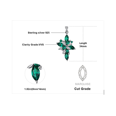 JewelryPalace Flower 2.4ct Green Simulated Nano Emerald 925 Sterling Silver Pendant Necklace for Women Gemstone Choker No Chain