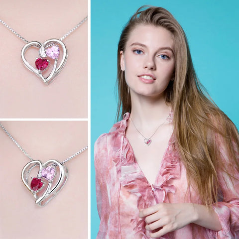 JewelryPalace Love Heart 1.2ct Created Ruby Pink Sapphire 925 Sterling Silver Pendant Necklace for Woman Jewelry Without Chain