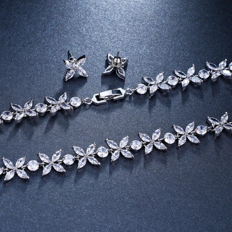 Emmaya Zircons Stunning Crystal Necklace and Earrings Luxury Bridal Party Jewelry Set For Wedding Evening Gift