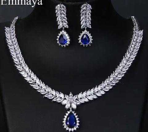Emmaya Luxury AAA Cubic Zircon 4 Colors Water Drop Wedding Earrings Necklace For Women Bridal Jewelry Sets Party Accessories
