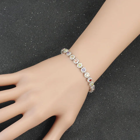 BeaQueen Lovely Colorful Flower Crystal White