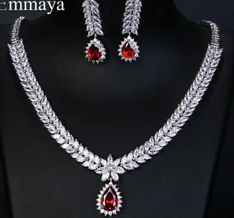 Emmaya Luxury AAA Cubic Zircon 4 Colors Water Drop Wedding Earrings Necklace For Women Bridal Jewelry Sets Party Accessories