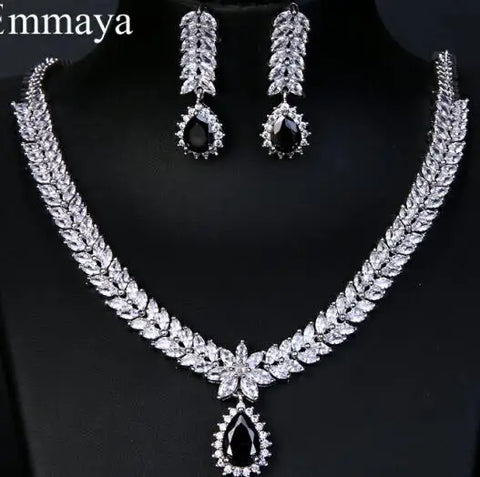 Emmaya Luxury AAA Cubic Zircon 4 Colors Water Drop Wedding Earrings Necklace For Women Bridal Jewelry Sets Party Accessories