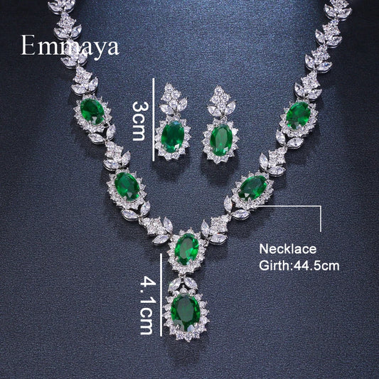 Emmaya Brand Fashion Luxury Cubic Zirconia Bridal Jewelry Sets Green Oval Crystal Rhinestone Party Wedding Jewelry Necklace Sets