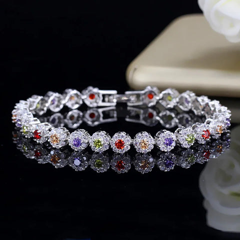 BeaQueen Lovely Colorful Flower Crystal White