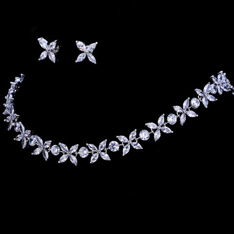 Emmaya Zircons Stunning Crystal Necklace and Earrings Luxury Bridal Party Jewelry Set For Wedding Evening Gift
