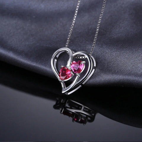 JewelryPalace Love Heart 1.2ct Created Ruby Pink Sapphire 925 Sterling Silver Pendant Necklace for Woman Jewelry Without Chain