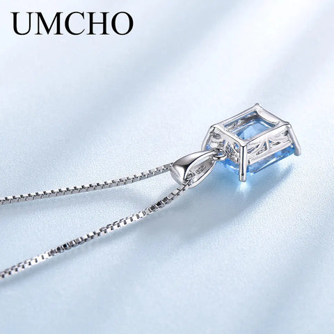 UMCHO Gemstone Nano Blue Topaz Pendants Necklaces