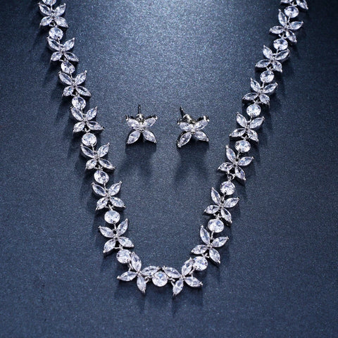 Emmaya Zircons Stunning Crystal Necklace and Earrings Luxury Bridal Party Jewelry Set For Wedding Evening Gift