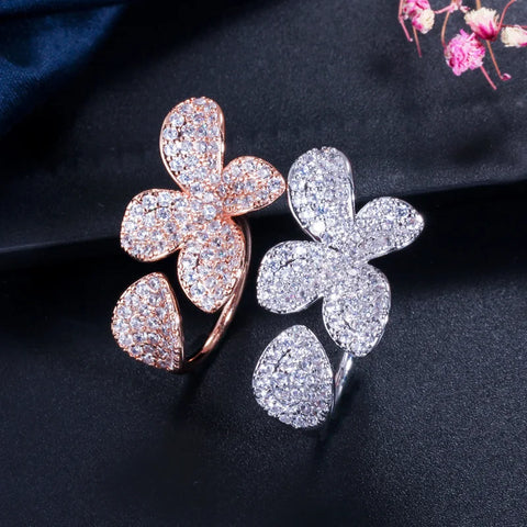ThreeGraces Shiny Cubic Zirconia Micro Pave Flower Cuff