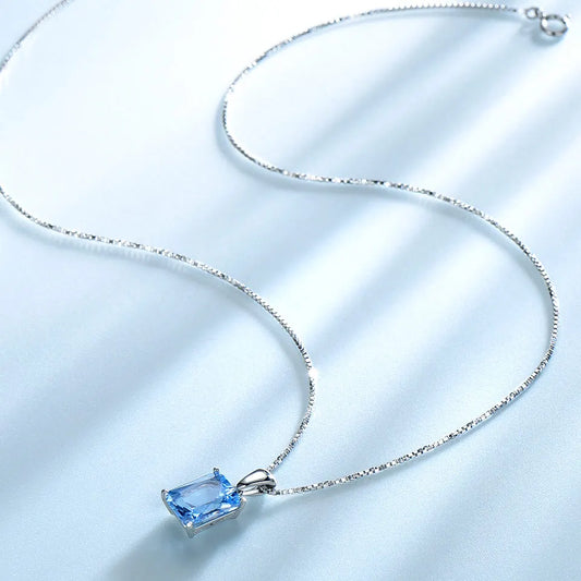 UMCHO Gemstone Nano Blue Topaz Pendants Necklaces