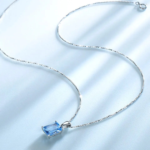 UMCHO Gemstone Nano Blue Topaz Pendants Necklaces