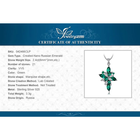 JewelryPalace Flower 2.4ct Green Simulated Nano Emerald 925 Sterling Silver Pendant Necklace for Women Gemstone Choker No Chain