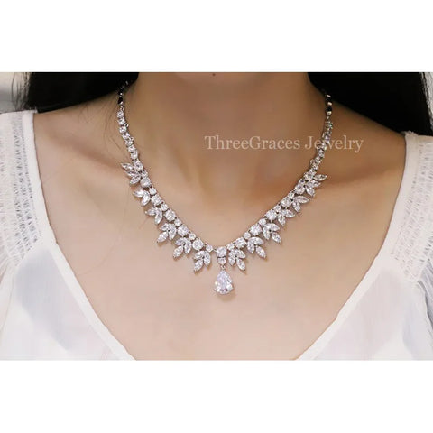 ThreeGraces Top Quality American Bridal Accessories CZ Stone Wedding Costume Necklace and Earrings Jewelry Sets For Brides JS003