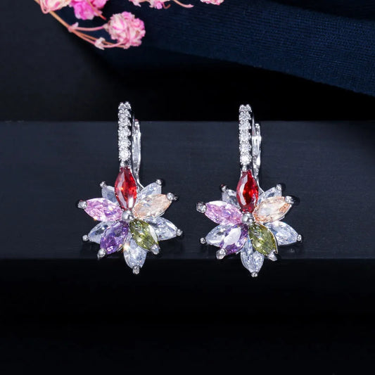 BeaQueen Lovely Flower Multicolor Cubic Zirconia Earrings