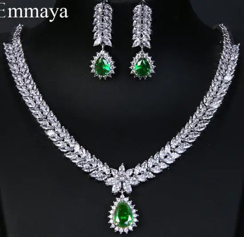 Emmaya Luxury AAA Cubic Zircon 4 Colors Water Drop Wedding Earrings Necklace For Women Bridal Jewelry Sets Party Accessories