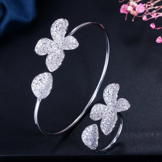 ThreeGraces Shiny Cubic Zirconia Micro Pave Flower Cuff