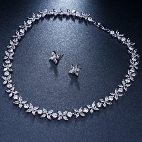 Emmaya Zircons Stunning Crystal Necklace and Earrings Luxury Bridal Party Jewelry Set For Wedding Evening Gift
