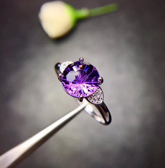 Natural amethyst ring, 925 silver