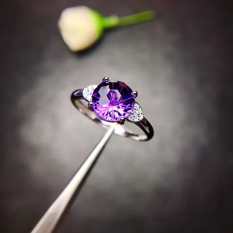 Natural amethyst ring, 925 silver
