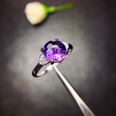 Natural amethyst ring, 925 silver