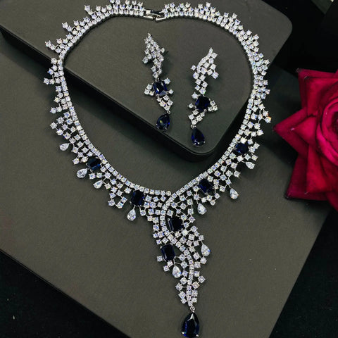 14K White Gold Topaz Diamond Cz Jewelry set Promise Party Wedding Earrings Necklace For Women Bridal Engagement Jewelry Gift