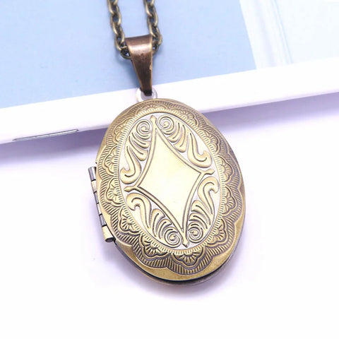 Necklace Oval Shape Copper Heart Necklace Pendant Chain Jewelry Party Beauty Girls Photo Locket Jewelry For Women