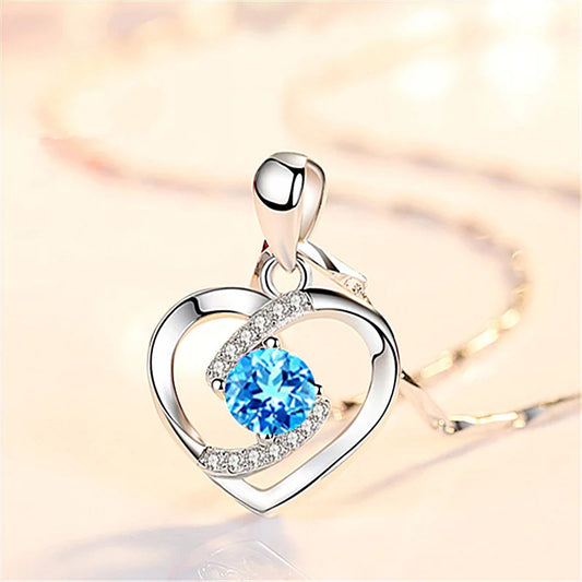 Minimalist Silver Color Heart Necklace AAA Shiny Zircon Long Hollow Elegant Jewelry Girls Party Birthday Got Engaged Gift