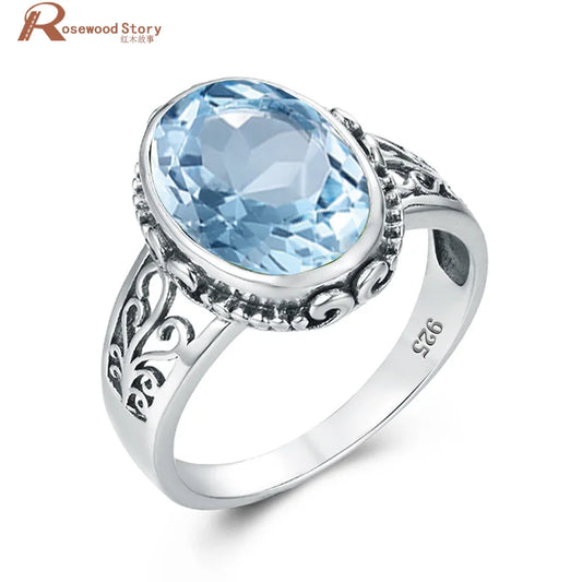 Classic Vintage Silver 925 Aquamarine Ring