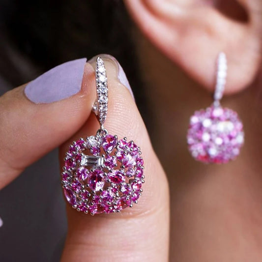 Huitan Bright Rose Red CZ Dangle Earrings