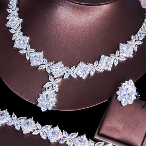 CWWZircons Luxury Big Green CZ Women Wedding Costume Jewellery Necklace 4 pcs African Dubai Bridal Party Jewelry Sets T597