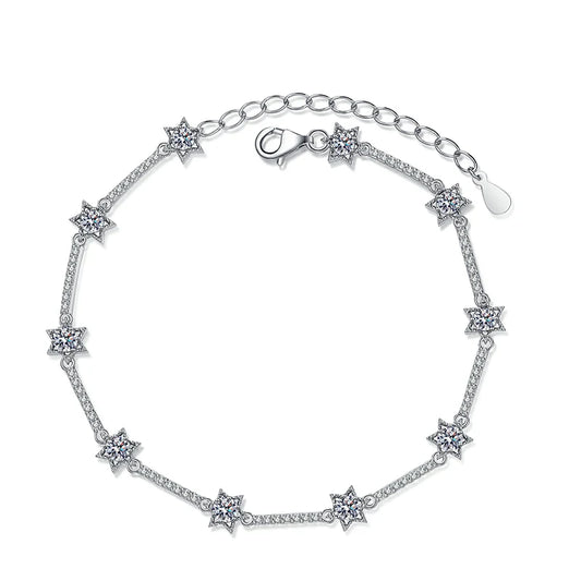 Luomansi 1 Carat Moissanite 10 Star Silver Bracelet