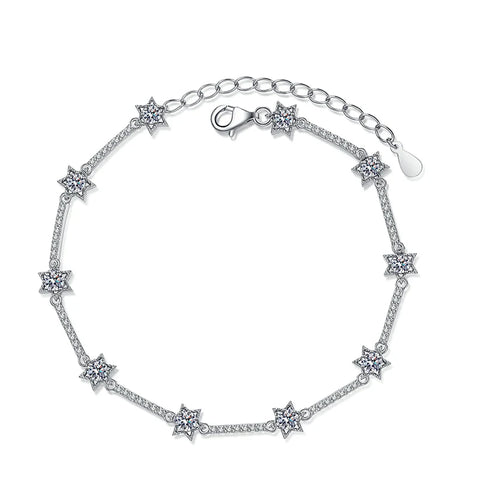 Luomansi 1 Carat Moissanite 10 Star Silver Bracelet