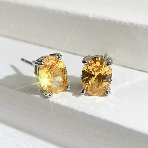 Huitan Simple Stud Earrings with Oval CZ