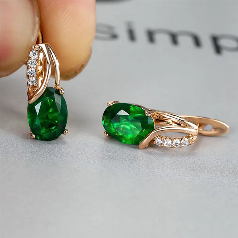 Aqua Blue Zircon Oval Stone Earrings Multicolor Crystal Hoop Earrings