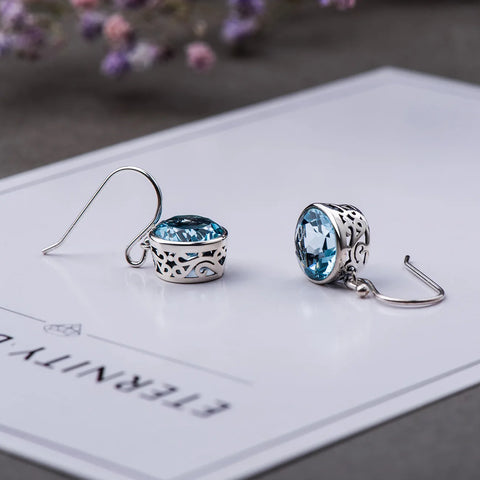 925 Sterling Silver  New Blue Crystal AAA Zircon Earrings