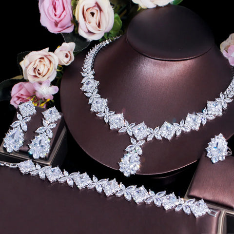 CWWZircons Luxury Big Green CZ Women Wedding Costume Jewellery Necklace 4 pcs African Dubai Bridal Party Jewelry Sets T597