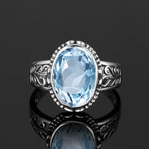Classic Vintage Silver 925 Aquamarine Ring