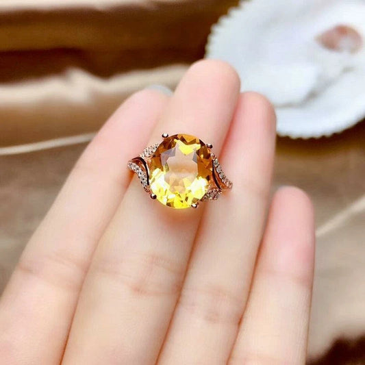 Genuine Natural Yellow Citrine Adjustable Size Ring