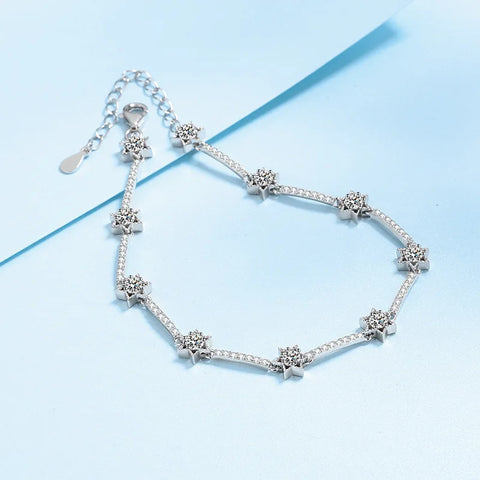 Luomansi 1 Carat Moissanite 10 Star Silver Bracelet