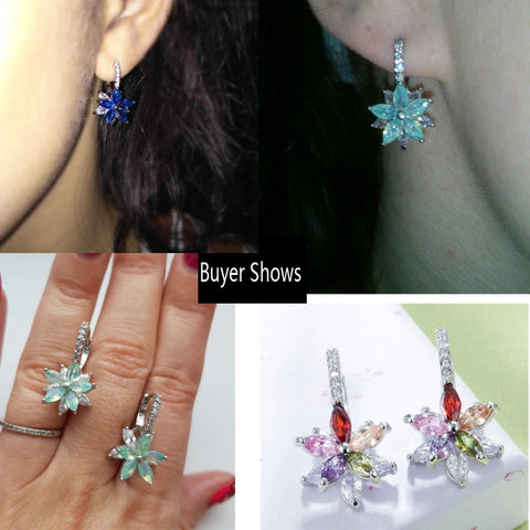 BeaQueen Lovely Flower Multicolor Cubic Zirconia Earrings