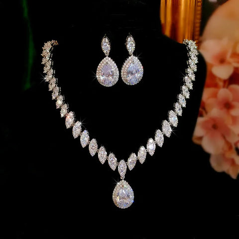 Fine Jewelry Sets For Women Water Vintage Drop Cubic Zirconia Created Gemstone Necklaces Drop Earring Bridal Wedding Bijoux